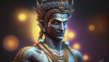 majestätisch Porträt von Vishnu, das Gott von Schutz und Erhaltung ai generiert foto