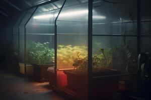 unterirdisch Oase ein futuristisch Gewächshaus Labor ai generiert foto