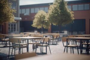 verwüsten Stille ein leeren hoch Schule Spielplatz ai generiert foto