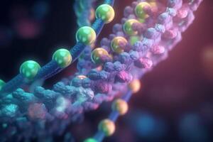 abstrakt 3d Illustration von Protein Biosynthese Prozess im mikroskopisch Rahmen mit beschwingt Farben ai generiert foto