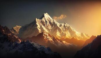 fesselnd Sonnenaufgang Über das Himalaya Berge ein atemberaubend Moment gefroren im Zeit ai generiert foto