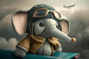 fliegend hoch mit das bezaubernd wenig Elefant Pilot über das Wolken ai generiert foto