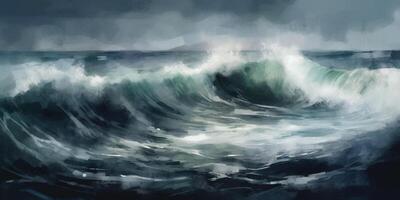 stürmisch Ozean Wellen ein Gemälde von dramatisch Wellen im ein Sturm ai generiert foto