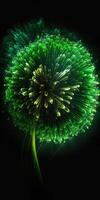 lebendig Grün Feuerwerk Sprengung im exquisit Detail gegen das Nacht Himmel ai generiert foto