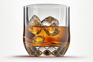 nippen auf Whiskey ein Glas von Whiskey und Eis auf Weiß isoliert Hintergrund ai generiert foto