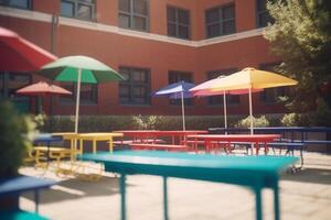 verwüsten Stille ein leeren hoch Schule Spielplatz ai generiert foto
