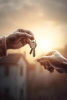 Vorbeigehen das Schlüssel ein Symbol von ein Neu Zuhause und ein frisch Start ai generiert foto