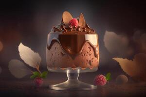 dekadent Nahansicht von köstlich Schokolade Mousse ai generiert foto