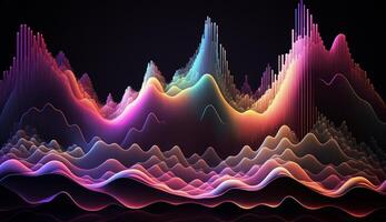 beschwingt Spektrum auf dunkel Segeltuch ein abstrakt Komposition von bunt Frequenzen ai generiert foto