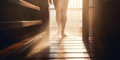 erfrischend Sauna Flucht zu sonnig draußen ai generiert foto