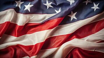 Erfassen Bild von USA National Stoff Flagge Hintergrund. Konzept von 4 .. von Juli, Denkmal Tag, Veteranen Tag, amerikanisch Unabhängigkeit Tag Feier, generativ ai Technologie. foto