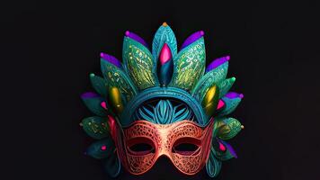 3d machen von Fantasie venezianisch Maske auf schwarz Hintergrund und Kopieren Raum. Karneval Konzept. foto