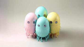 3d machen von Sanft Farbe Roboter Ei gestalten auf glänzend grau Hintergrund. glücklich Ostern Tag Konzept. foto