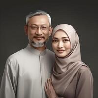 realistisch Porträt von Mitte Alter Muslim asiatisch Paar, tatsächlich Bild, generativ ai. foto