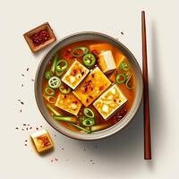 Miso Suppe ist ein japanisch Suppe bestehend aus von dashi Plus ein Füllung von Meeresfrüchte oder Gemüse Suppe und Miso. ai generiert. foto