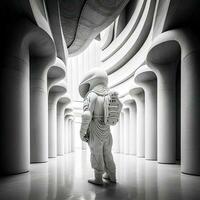 Astronaut, und Gebäude Innenräume, surreal Konzept. KI-generativ, Digital Illustration. foto