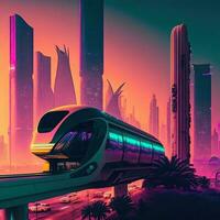 Neon- Cyberpunk, futuristisch Stadt. ai-generativ. foto