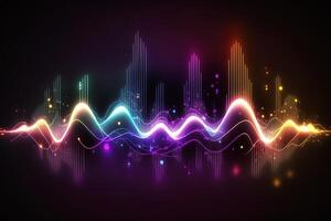 Klang Welle, Musik- Audio- Frequenzen Konzept. abstrakt Hintergrund, Neon- Farben. generativ ai foto