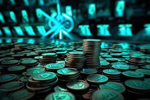 Hintergrund von Währung Münzen Haufen, verwenden wie finanziell von Technologie Geschäft Konzept. generativ ai. foto