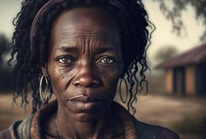 Porträt von müde reifen schwarz Frau, generativ ai foto
