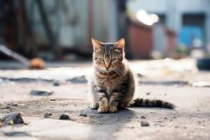 ai generiert streunend Arm krank Katze im Achtung Tier Hintergrund foto