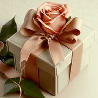 3d machen, Sanft Farbe Geschenk Box mit Rose. foto