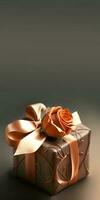 3d machen, glänzend Bronze- Geschenk Box mit Orange Rose. Valentinstag Tag Konzept. foto