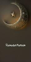 Ramadan kareem Vertikale Banner Design, 3d machen von hängend exquisit Halbmond Mond mit ein Stern. foto