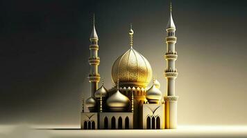 3d Illustration von golden exquisit Moschee auf glühend Hintergrund. islamisch religiös Konzept. foto