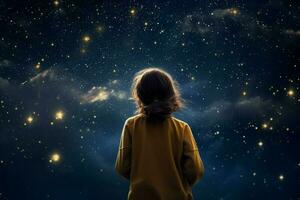 Astronom Frau sternenklar Himmel Nacht. generieren ai foto