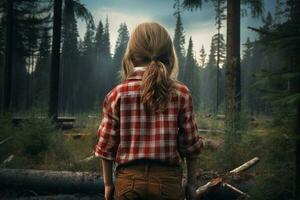 Holzfäller Kind Mädchen Wald. generieren ai foto