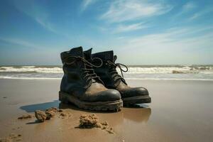 Stiefel Strand Strand. generieren ai foto