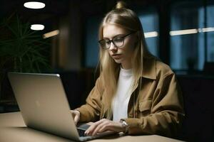 weiblich Laptop Arbeiten. generieren ai foto