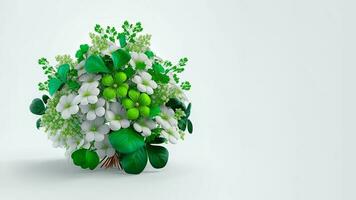 3d machen von Weiß und Grün Kleeblatt Strauß gegen Hintergrund. st. Patrick's Tag Konzept. foto