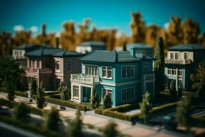 Miniatur Modell- Villa Straße. generieren ai foto