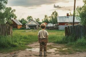 Russisch Kind Junge alt Dorf. generieren ai foto