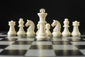 weiße Schachfiguren auf Schachbrettkönig-Konzept