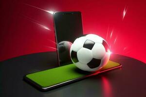 Smartphone Fußball Ball rot Schreibtisch. generieren ai foto