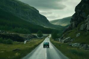 Fahrgemeinschaften norwegisch Landschaft. generieren ai foto