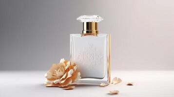 Flasche Parfüm feminin Stil spotten hoch. generativ ai Foto. foto