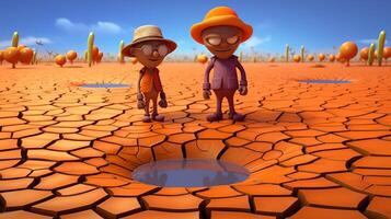 Welt Tag gegen Dürre und Dürre 3d Cartoons 17 .. Juni generativ ai foto