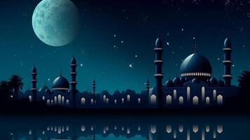islamisch Hintergrund schön Moschee und Nacht Himmel Aussicht generativ ai foto
