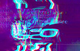 Digital Panne gebrochen Error Bildschirm mit numerisch Code Verzerrung und futuristisch Cyberpunk Ästhetik zum abstrakt Digital und drucken Design ai generiert foto