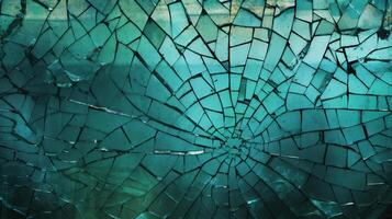 ein zerschlagen Glas Fenster mit ein beschwingt Grün Hintergrund. generativ ai foto