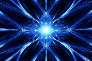 Laser Licht Fraktale, Blau und Weiß. ai generativ foto
