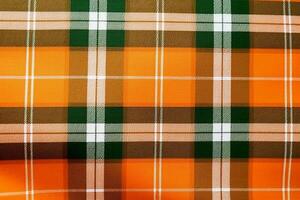 Orange Stoff Textil- Muster, Plaid Hintergrund, Leinen- Baumwolle. ai generativ foto