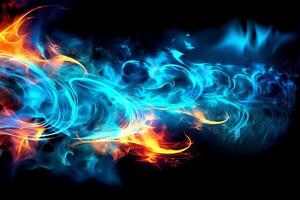 gezeichnet Neon- Farbe Blau, Verbrennung Flamme Hintergrund Material abstrakt Hand. ai generativ foto