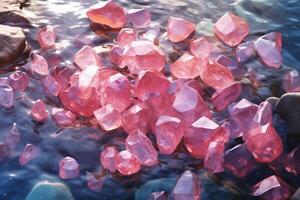 Rosa und Weiß cristal Steine mögen Ozean im Wasser. ai generativ foto