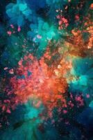 Teeny winzig Tüll funkelt glam Rosa und Türkis hd Hintergrund, im das Stil von Licht Blau und Gelb, beschwingt Wissenschaft, gegossen, dunkel Bronze- und blaugrün, psychedelisch. ai generativ foto
