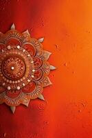 Orange Pantone Farbe Hintergrund Papier Textur Rangoli Muster malen. ai generativ foto